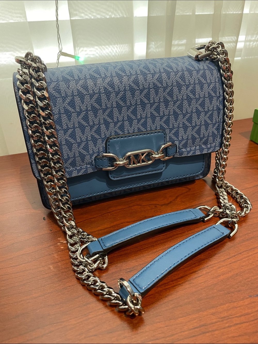 Michael Kors Blue Signature Shoulder or Crossbody bag with Silver Hardware - Picture 8 of 16